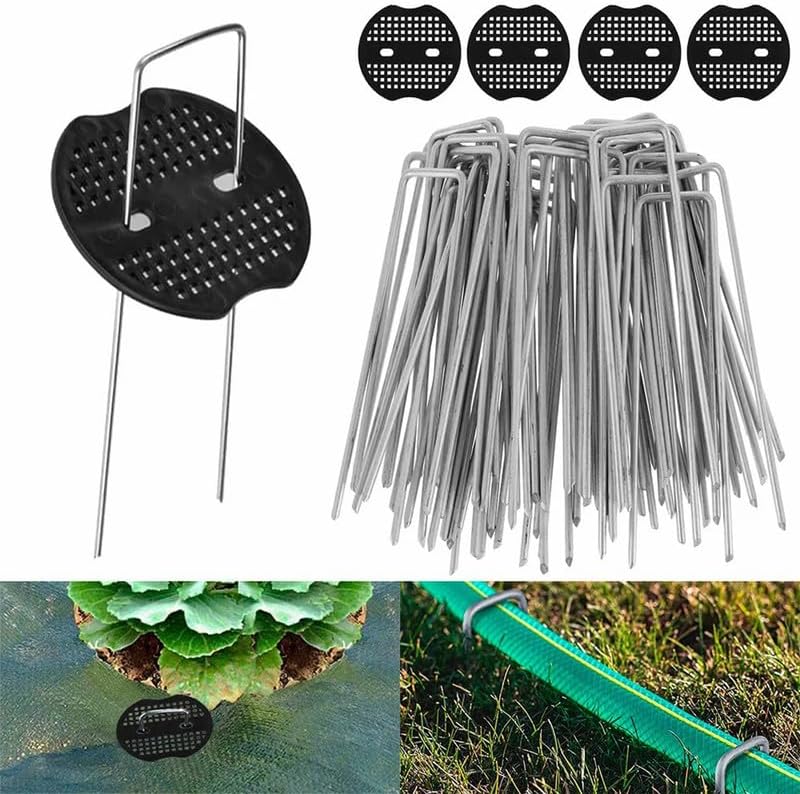 50 Weed Control Mat Membrane Pegs + Buffer Washer Pegs U-Shaped Galvanised Pins 50 Weed Control Mat Membrane Pegs + Buffer Washer Pegs U-Shaped Galvanised Pins